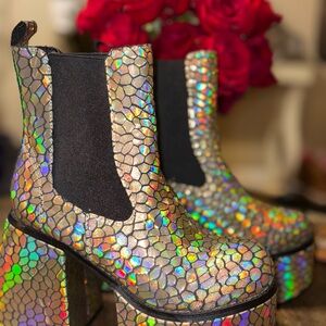 Dolls Kill Holographic Heeled Boots